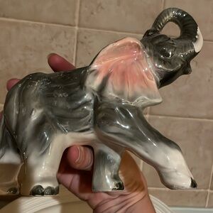 Vintage Pachyderm Elephant glazed pottery planter or flower/pencil holder